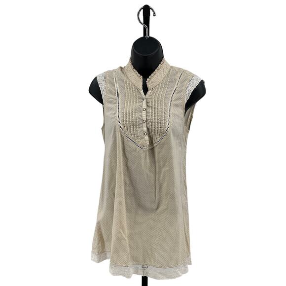 Sanctuary Clothing Button Up Top WMNS XS Cream Dotted Ruffle Pleated Ladder Lace - Picture 1 of 7